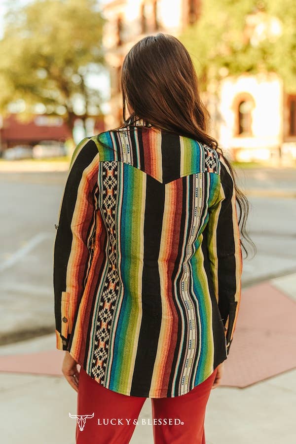 Plus Size Serape Multi Printed Long Sleeve Western Shirt