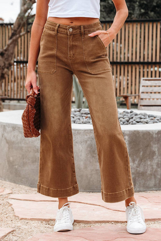 Caramel Denim High Rise Cropped Wide Leg Jeans