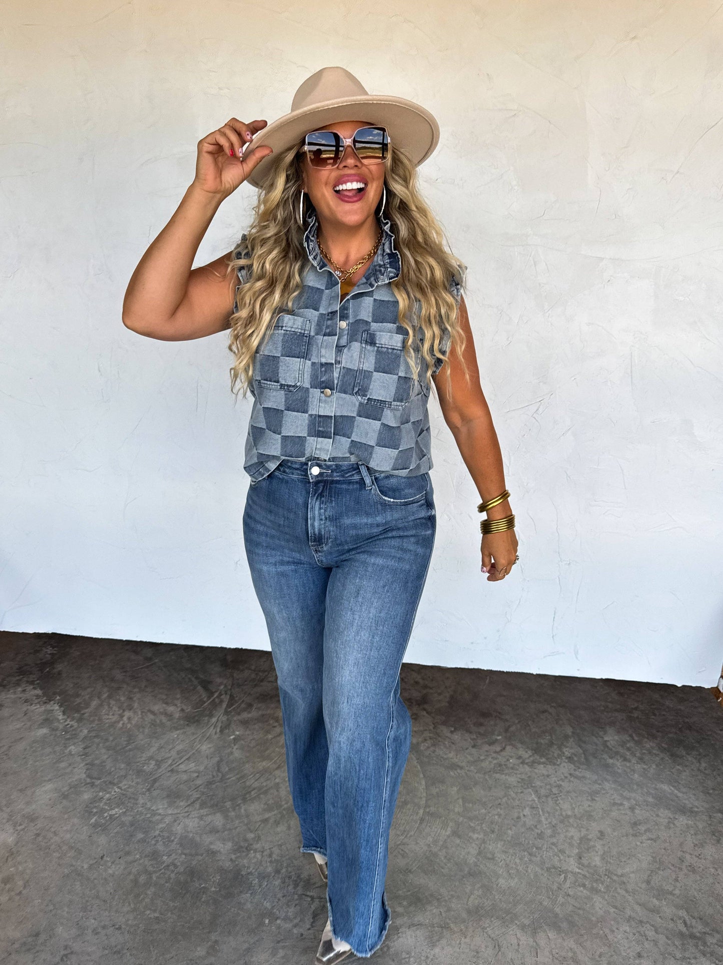 LAINEY CHECKER DENIM VEST