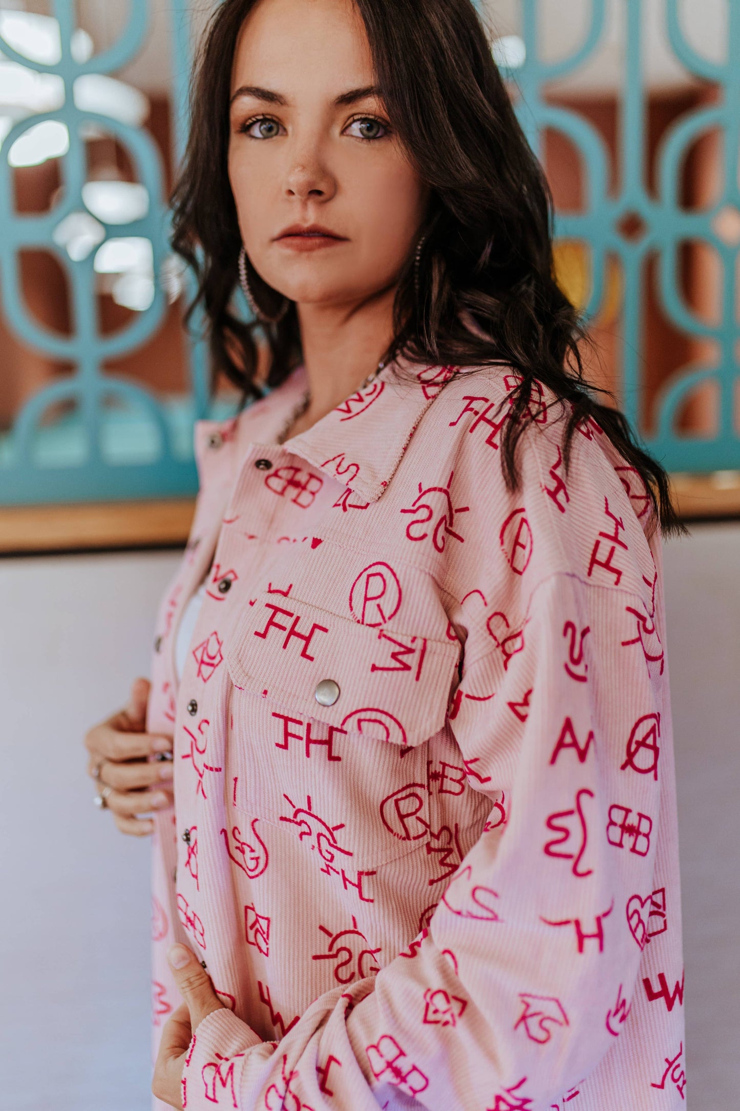 MK572 3D Print Branded Corduroy Shacket