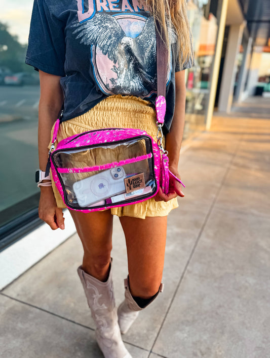 PRISCILLA CLEAR cowhide crossbody purse - concert festival