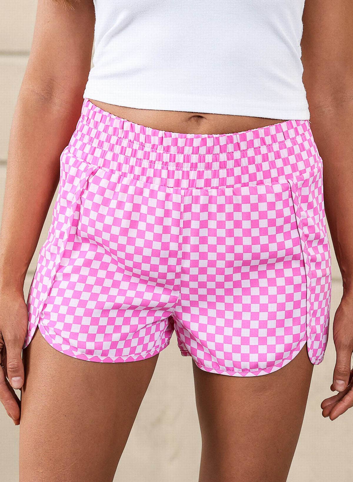 Women Checked Plaid High Waist Athletic Shorts | S-XL