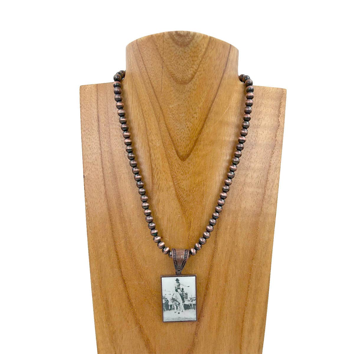 NKZ231209-13                      15 inches silver Navajo pearl beads with triangle cowboy pendent Necklace