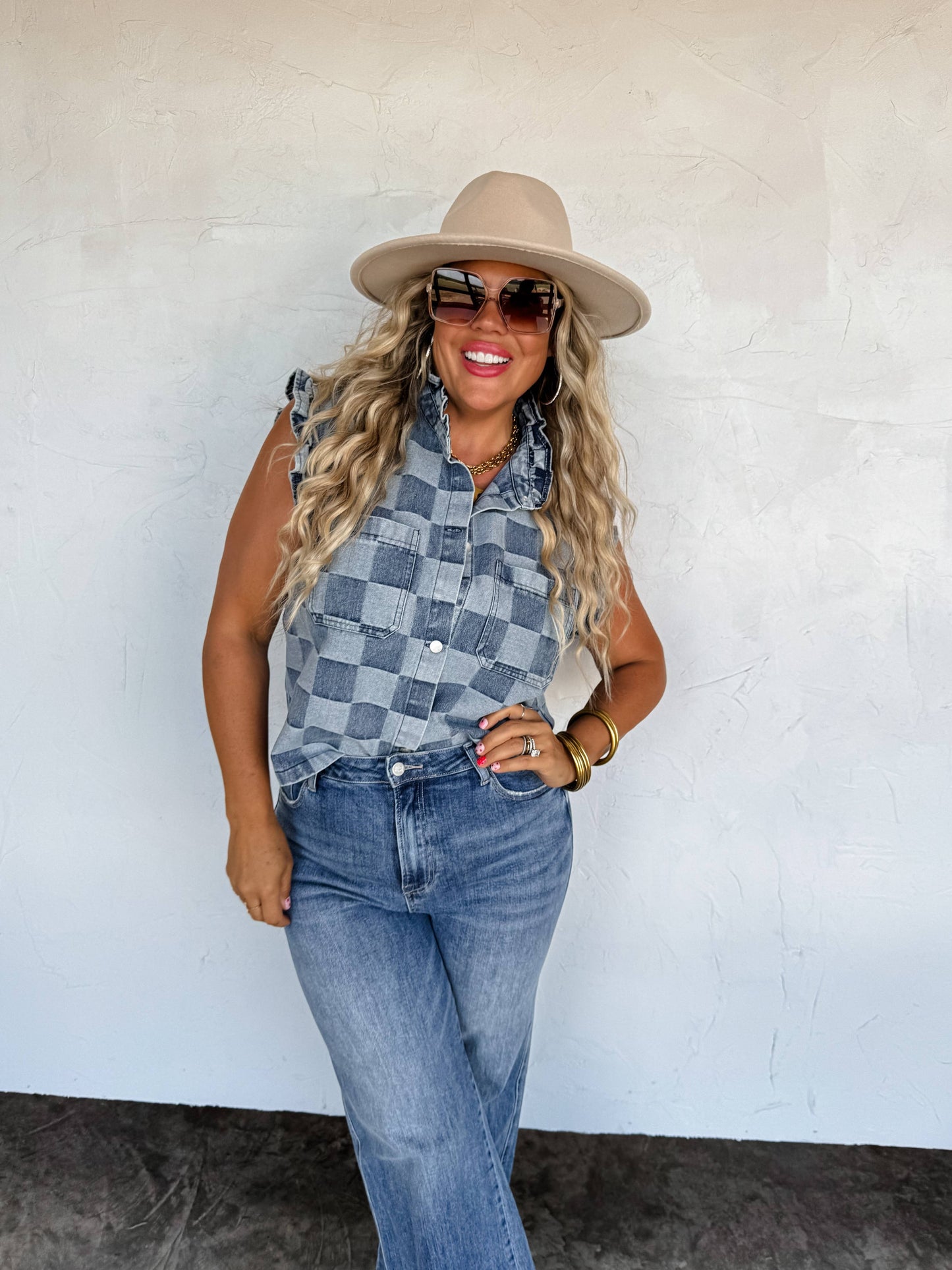 LAINEY CHECKER DENIM VEST