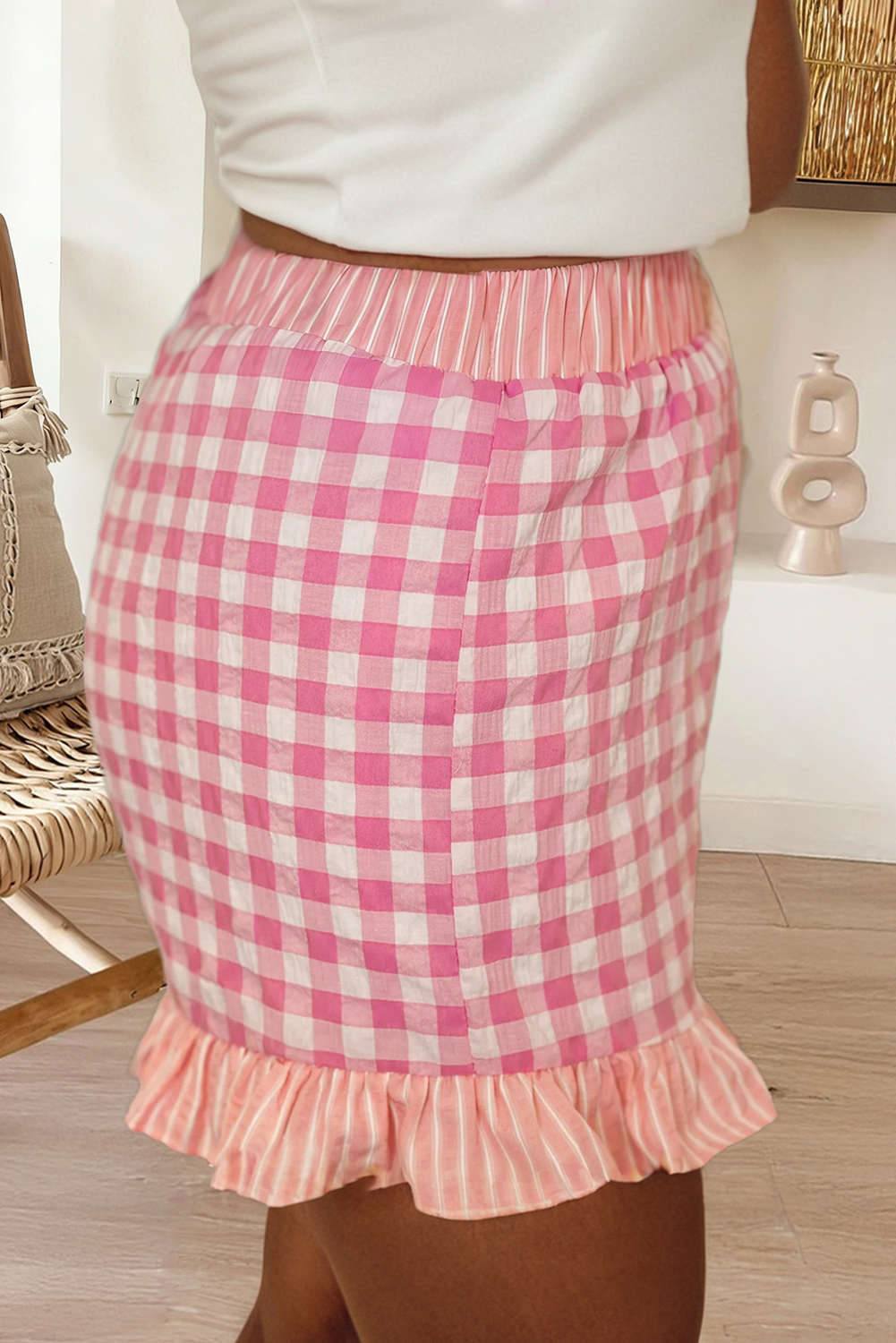 Plaid Checkered Gingham Print Ruffled Shorts
