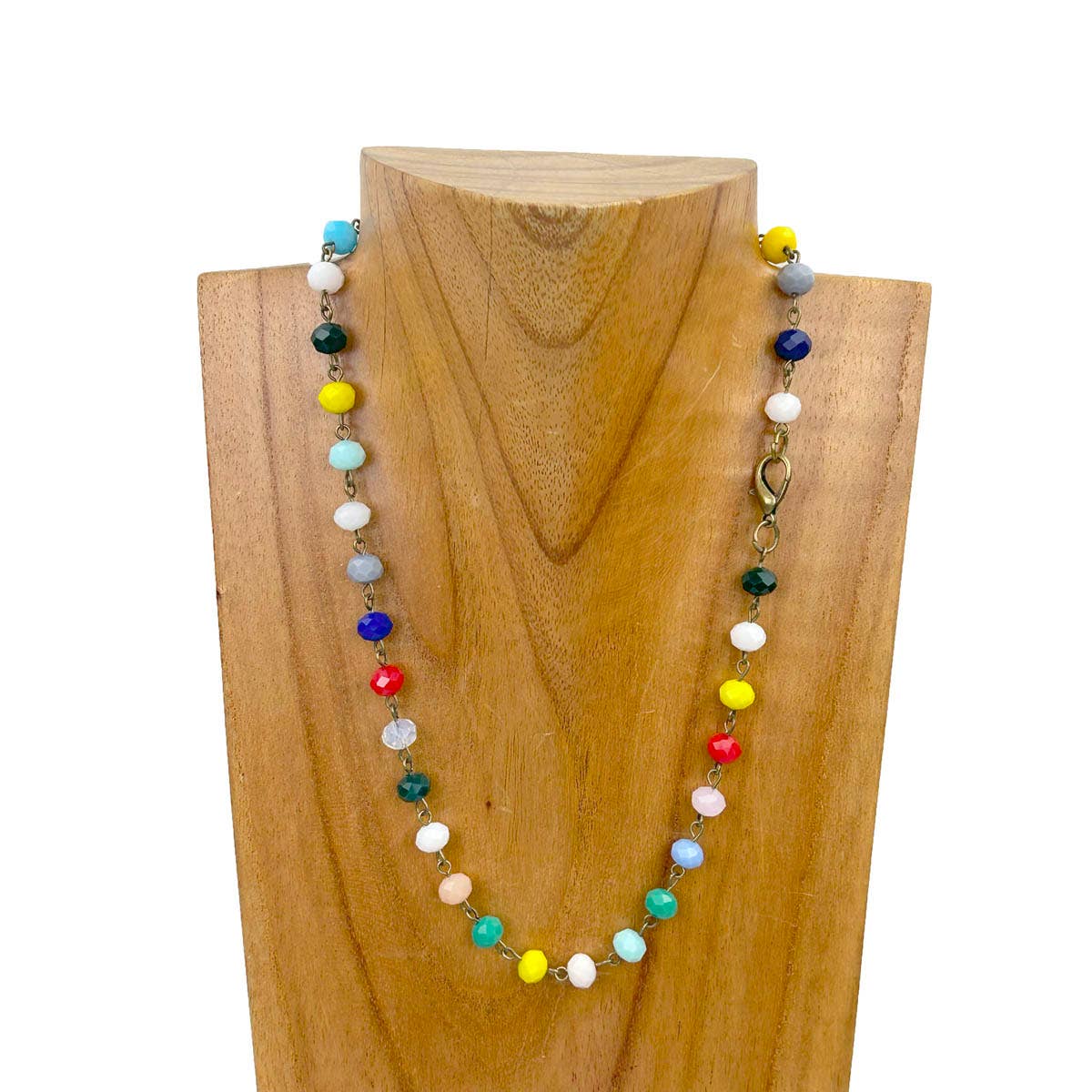 NKZ231116-48                17 Inches copper metal chain with green face cut crystal beads Necklace