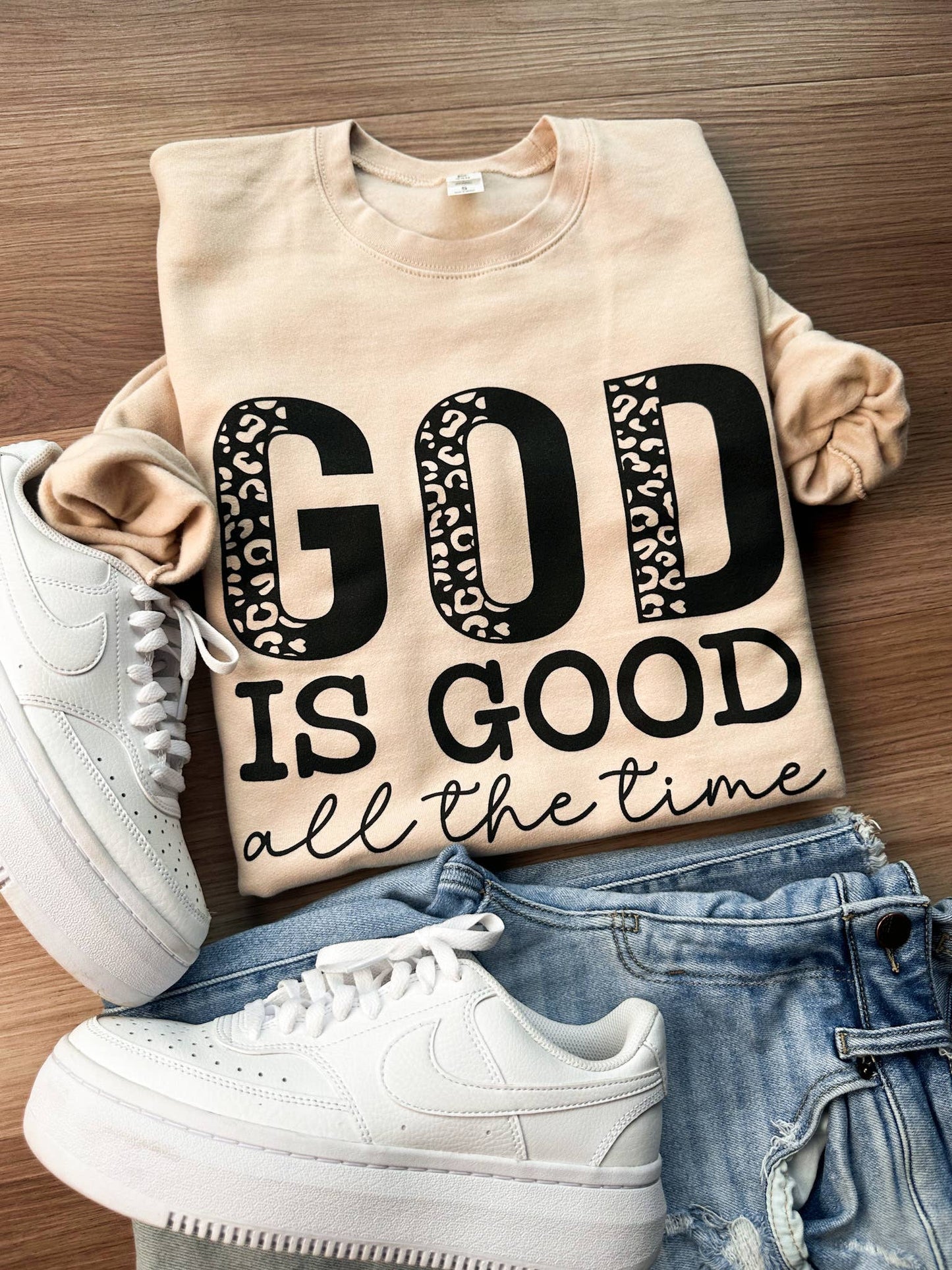 God is Good All The Time Leopard Graphic Sweatshirt