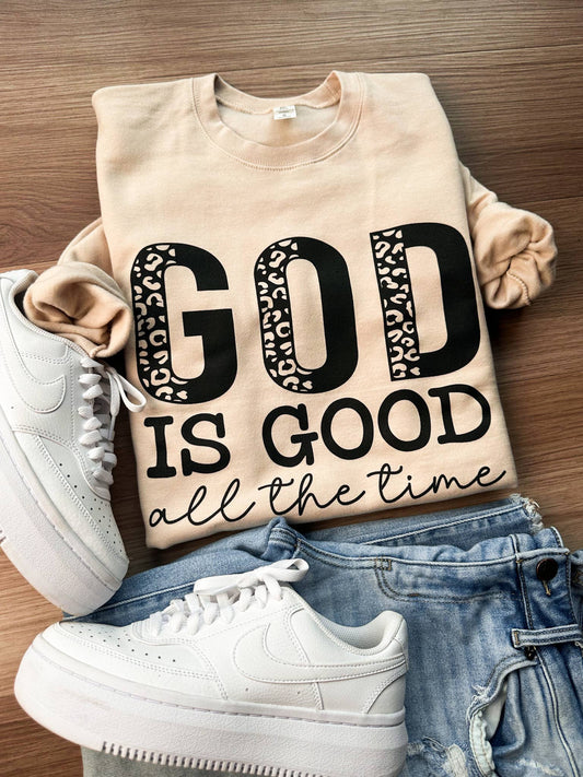 God is Good All The Time Leopard Graphic Sweatshirt