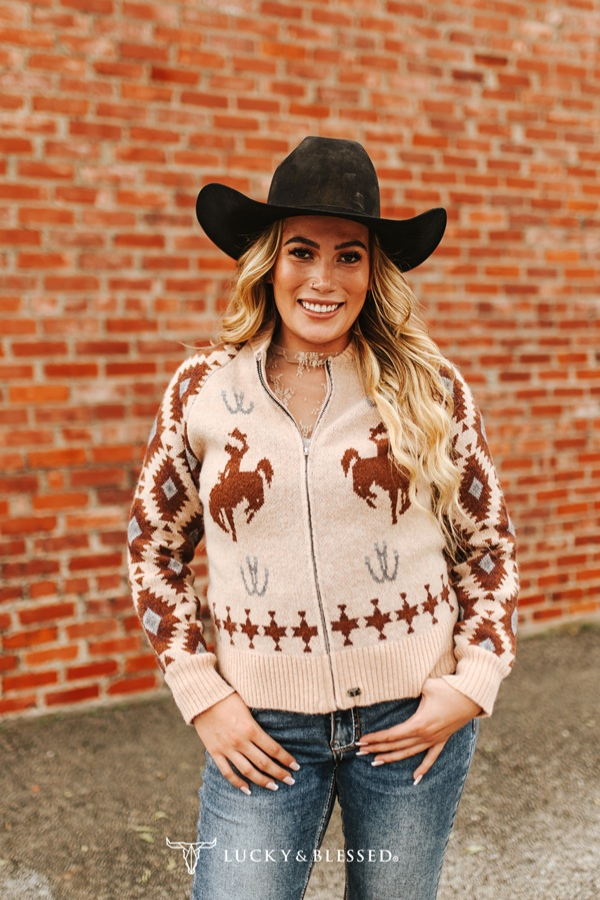 Kickin Broncho Knit Zip-up Sweater