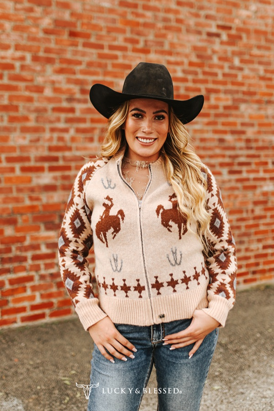 Kickin Broncho Knit Zip-up Sweater