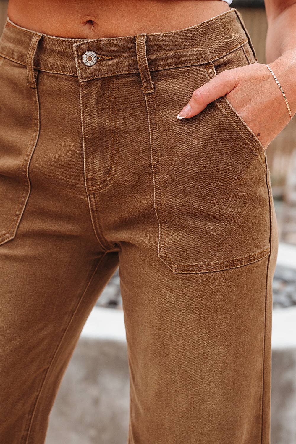 Caramel Denim High Rise Cropped Wide Leg Jeans