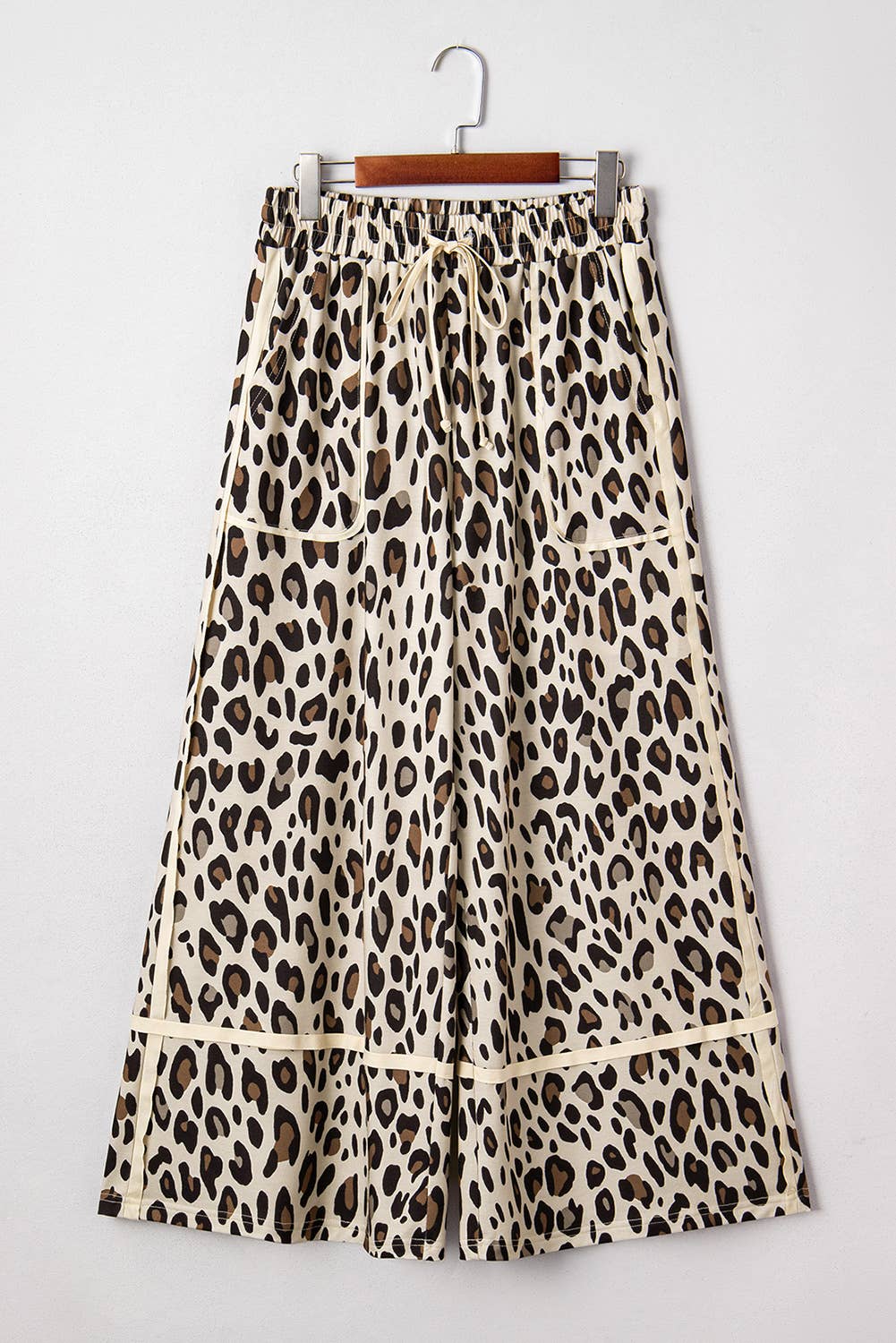 Khaki Leopard Wide Leg Cropped Pants (S-4X)