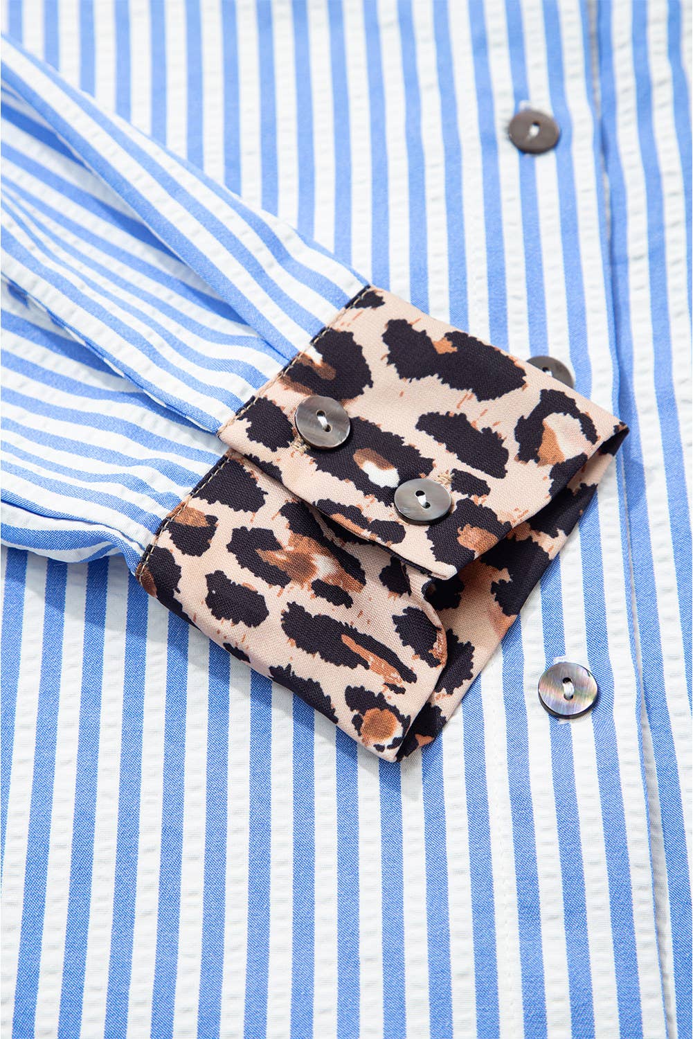 Spring 2026 Chic Contrast Leopard & Stripes Button Shirt