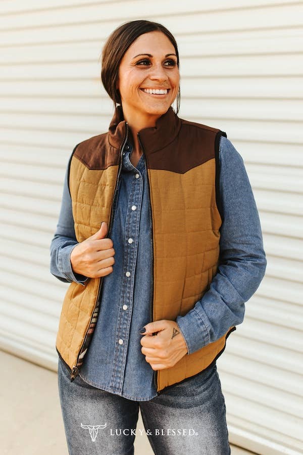 Multi Aztec Quilted Reversible Western Yoke Vest