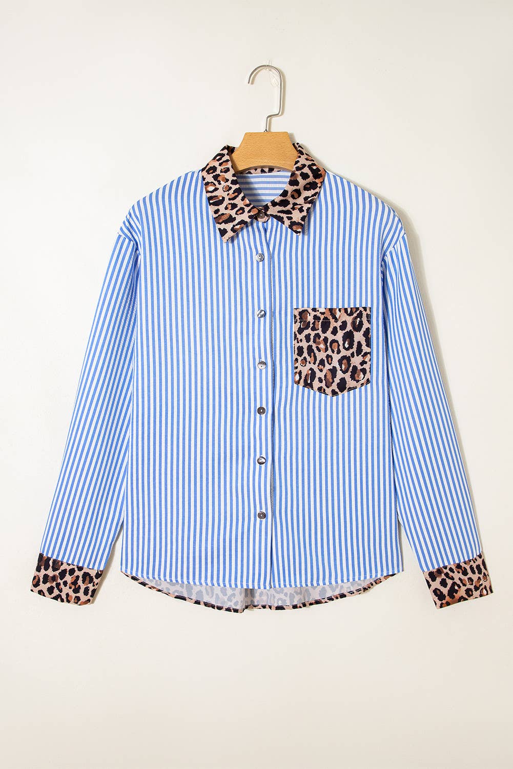 Spring 2026 Chic Contrast Leopard & Stripes Button Shirt