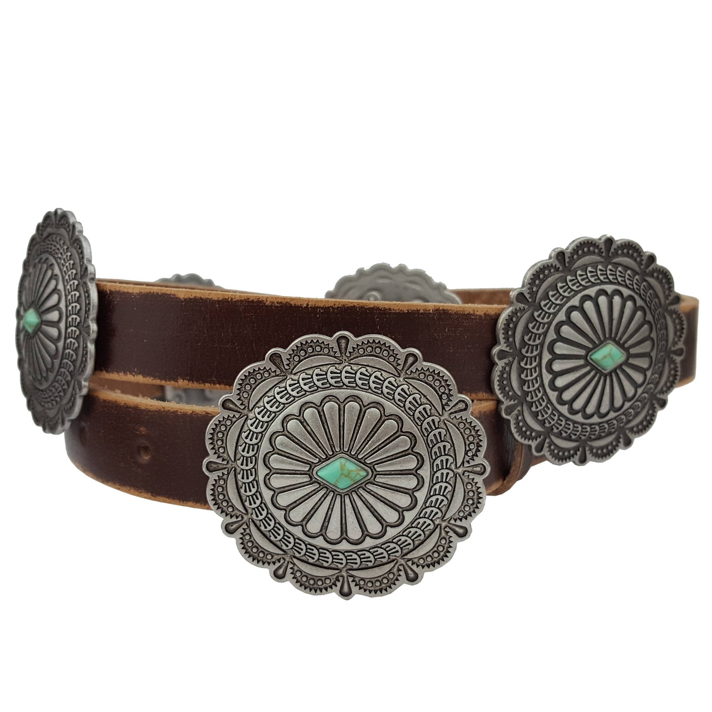 Western Genuine Distressed Leather belt w. Round concho