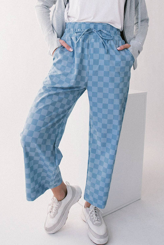 Checker Elastic High Waist Summer Pants