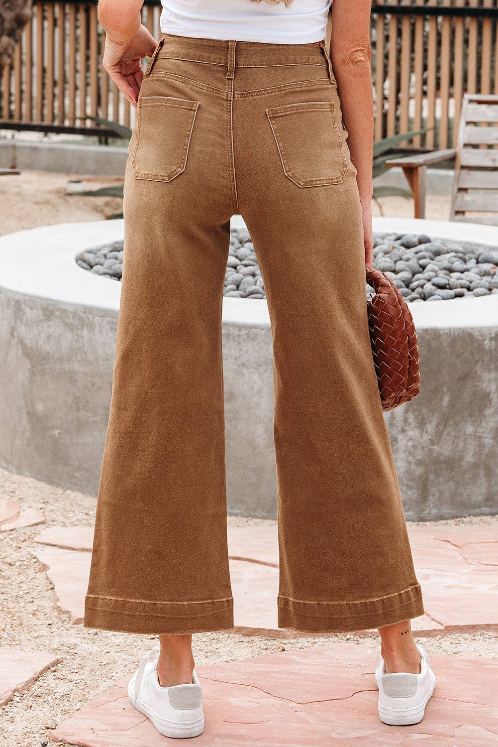 Caramel Denim High Rise Cropped Wide Leg Jeans