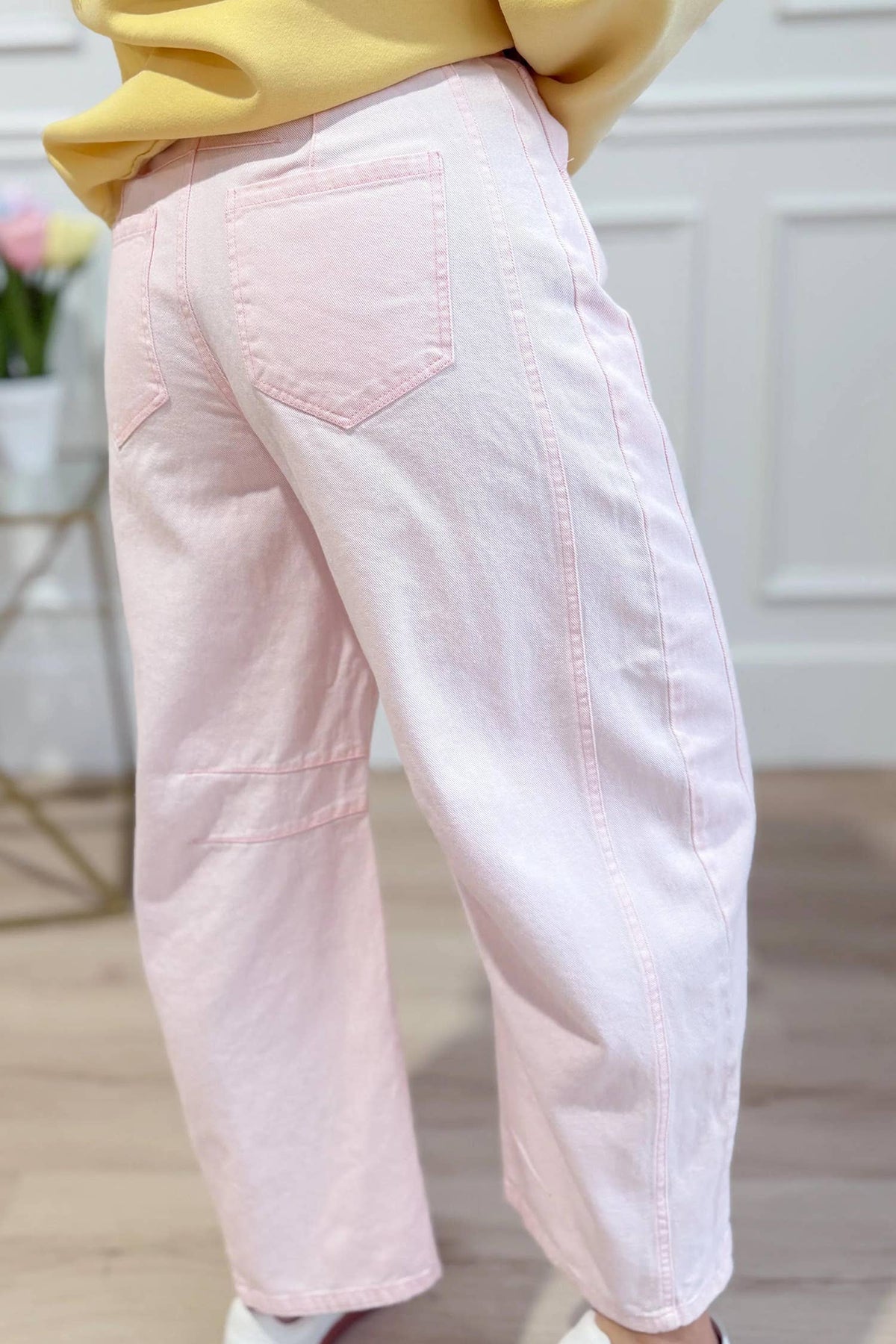 66 Mineral Washed Eyelet Belted Barrel Jeans