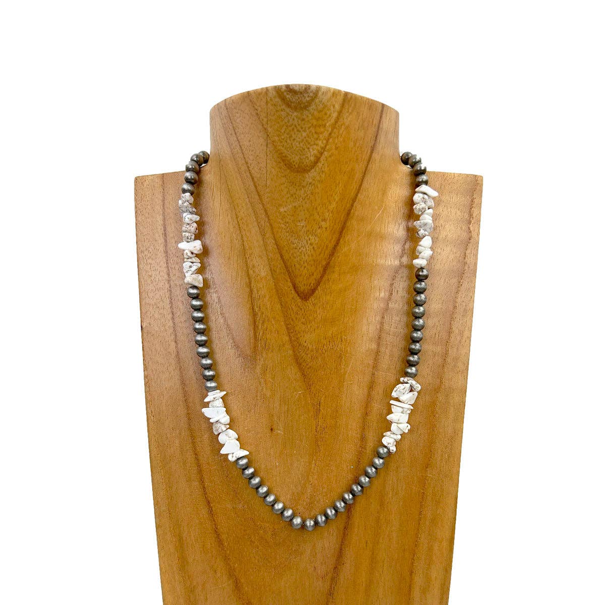 NKZ030524-37                      18 inches silver Navajo pearl with green turquoise nuggets beads Necklace