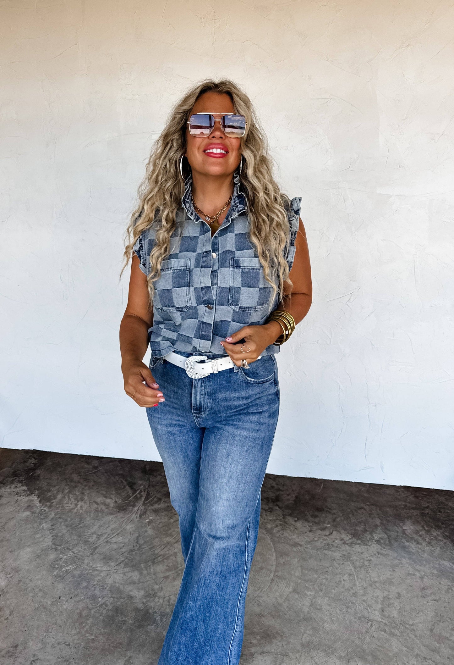 LAINEY CHECKER DENIM VEST