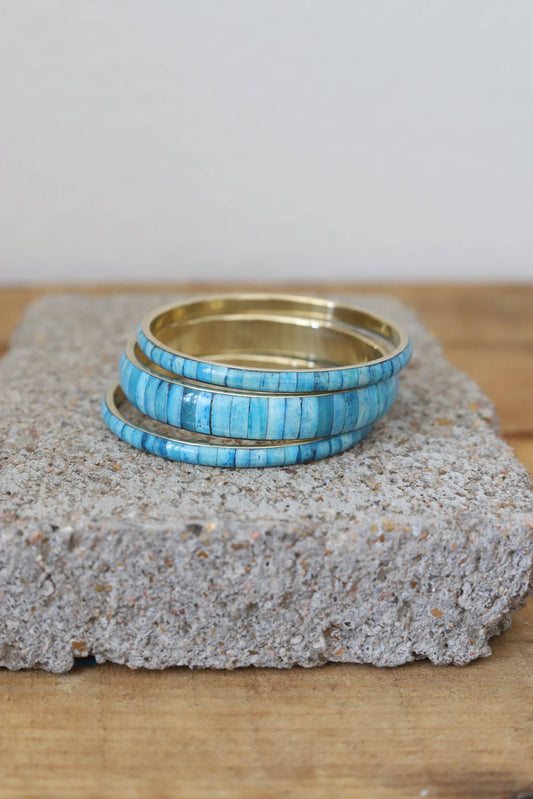 12241 RA3 Turquoise Inlay Gold Bangle Set