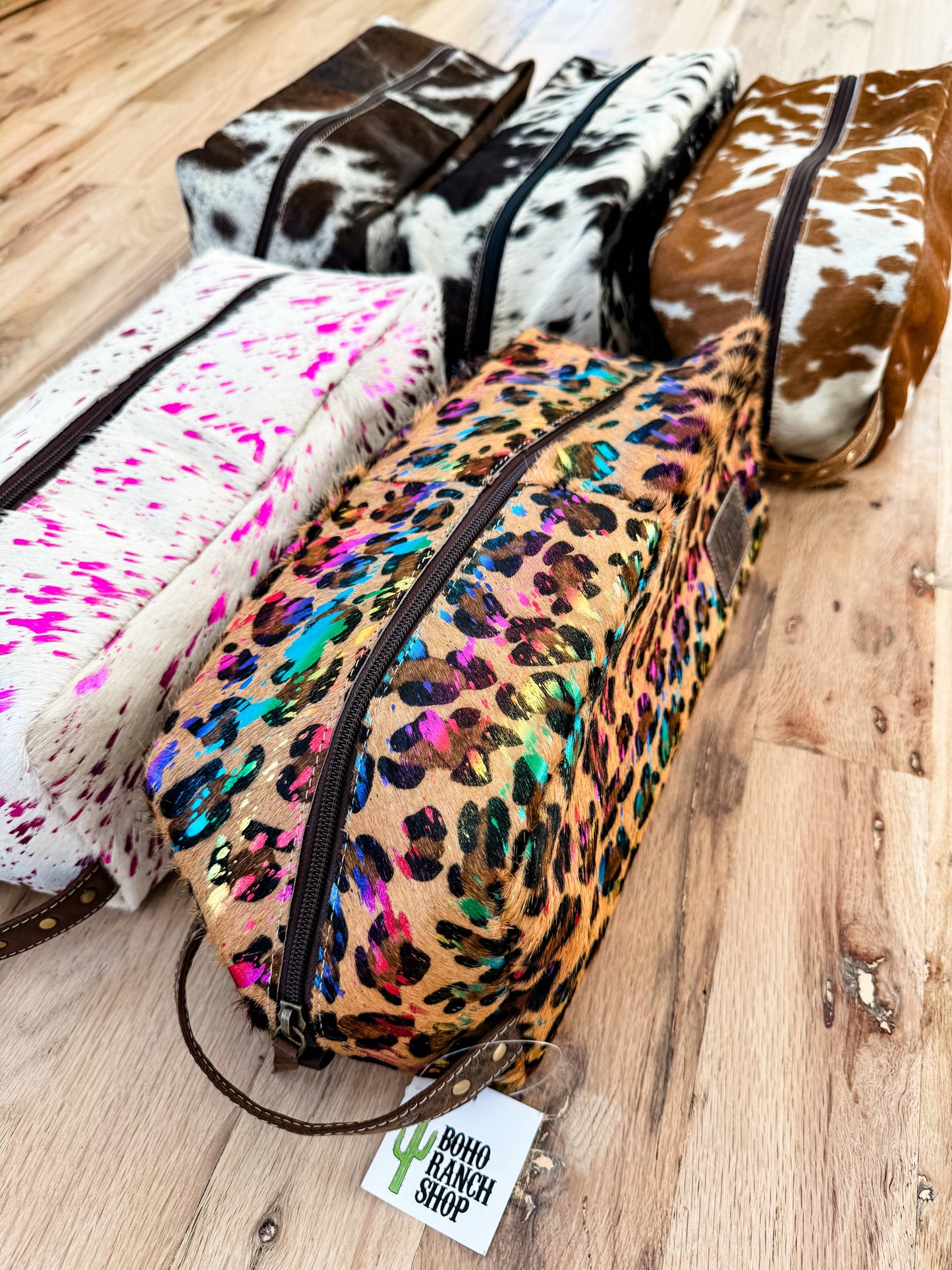 XL Cowhide Western Toiletry Hair Tools Bag Makeup Travel