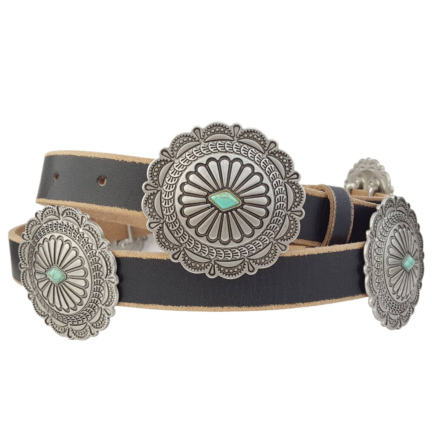 Western Genuine Distressed Leather belt w. Round concho