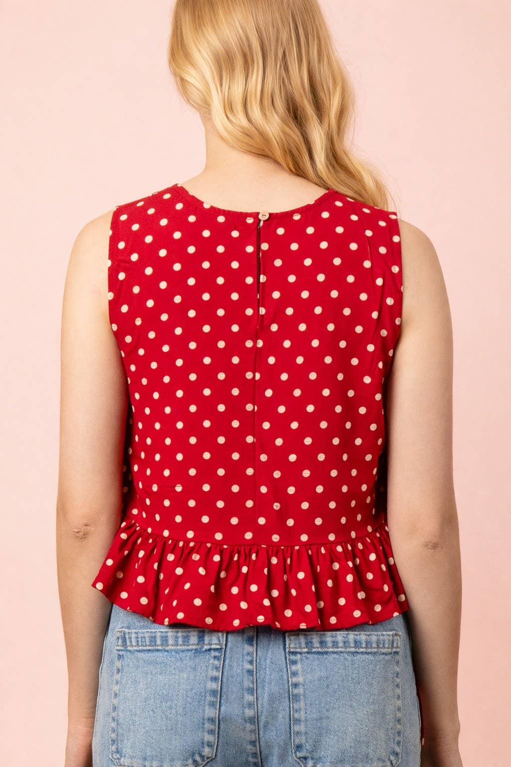 Side Tie Detail Red Ruffled Top