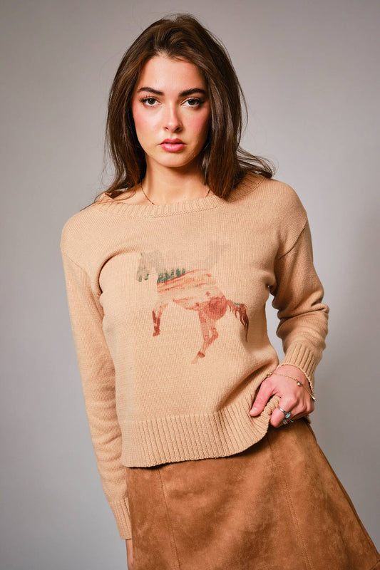 37043W - Cowgirl Horse Abstract Sweater Pullover
