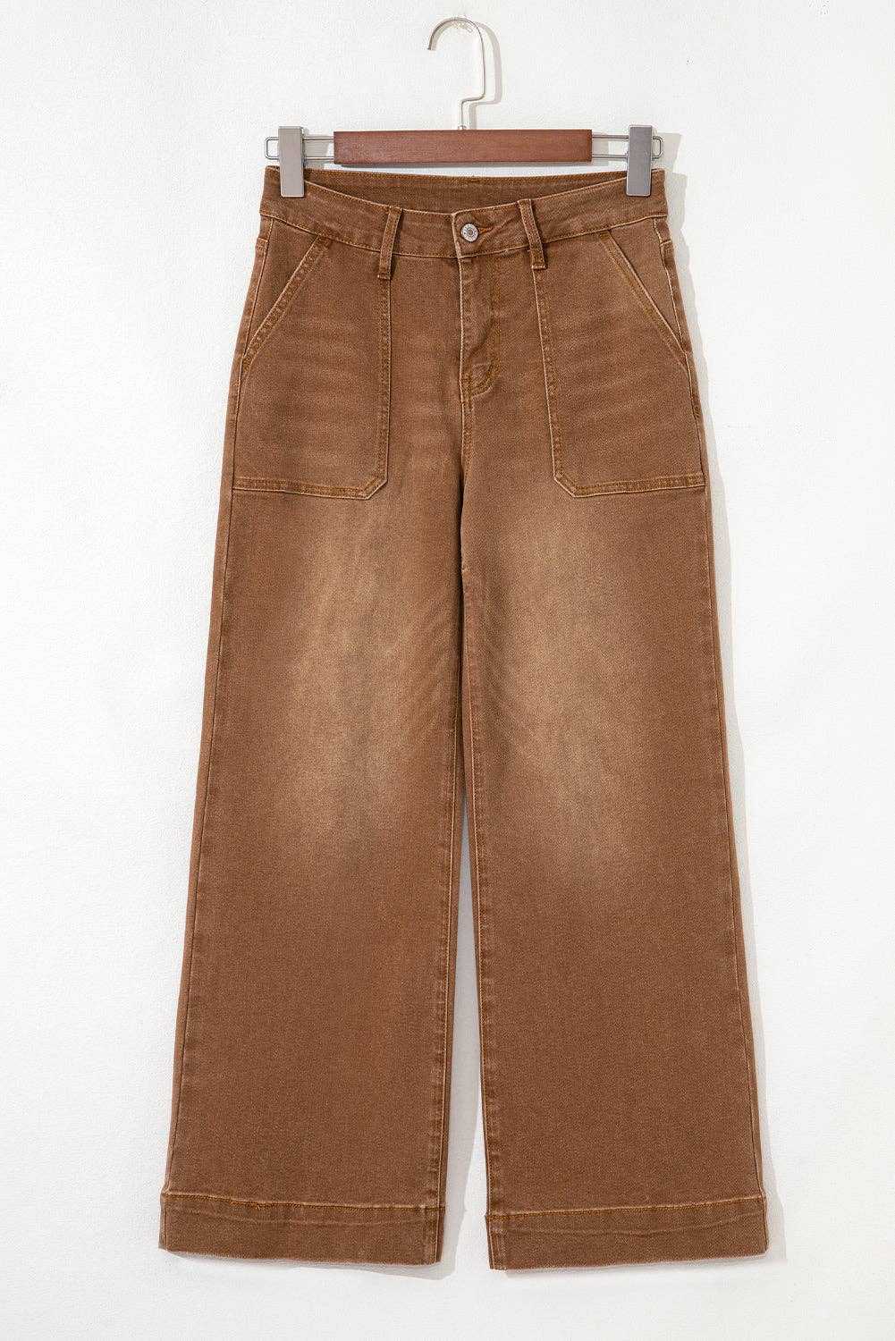 Caramel Denim High Rise Cropped Wide Leg Jeans