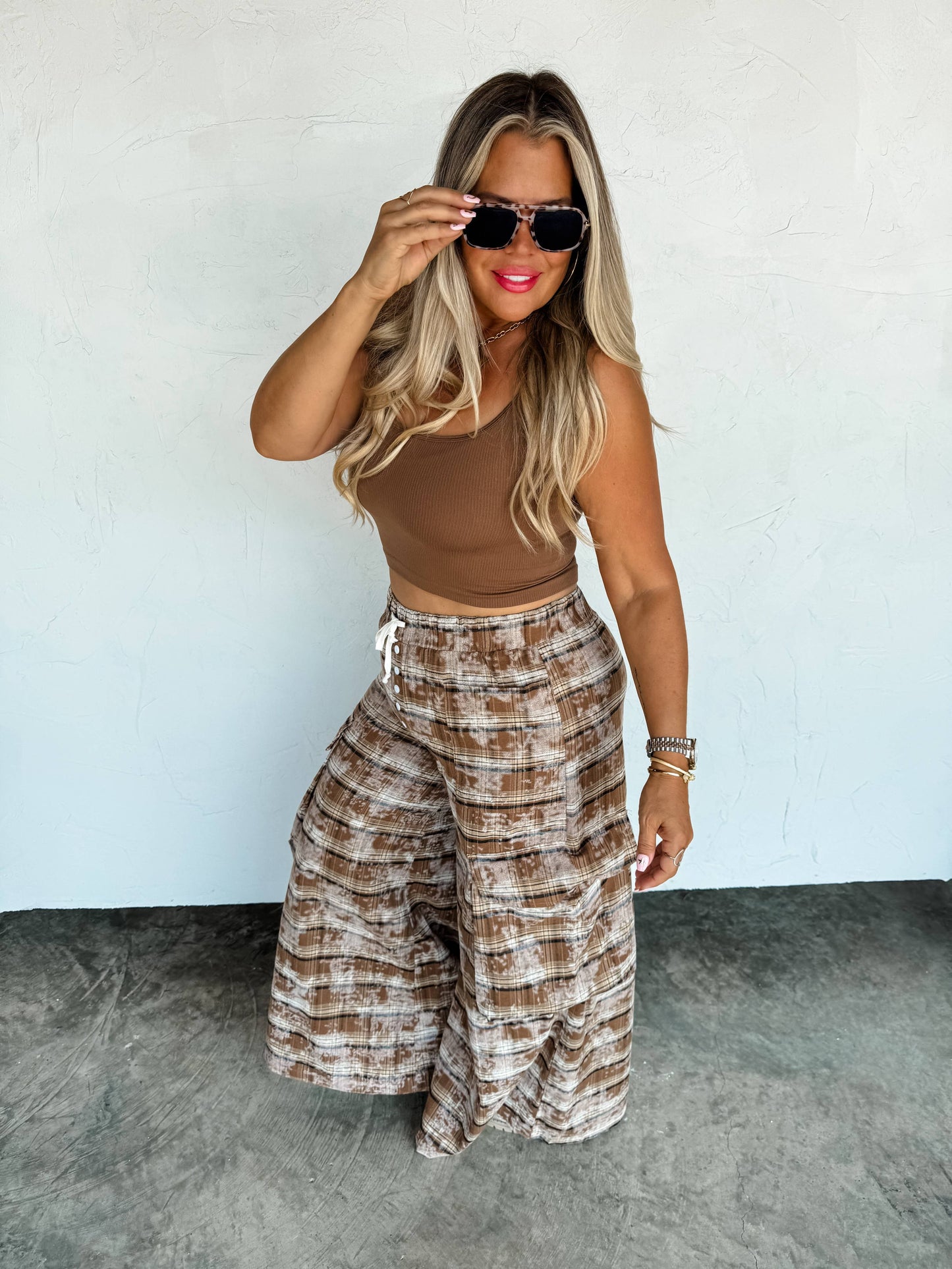 PLAID BEHAVIOR WIDE LEG PANTS