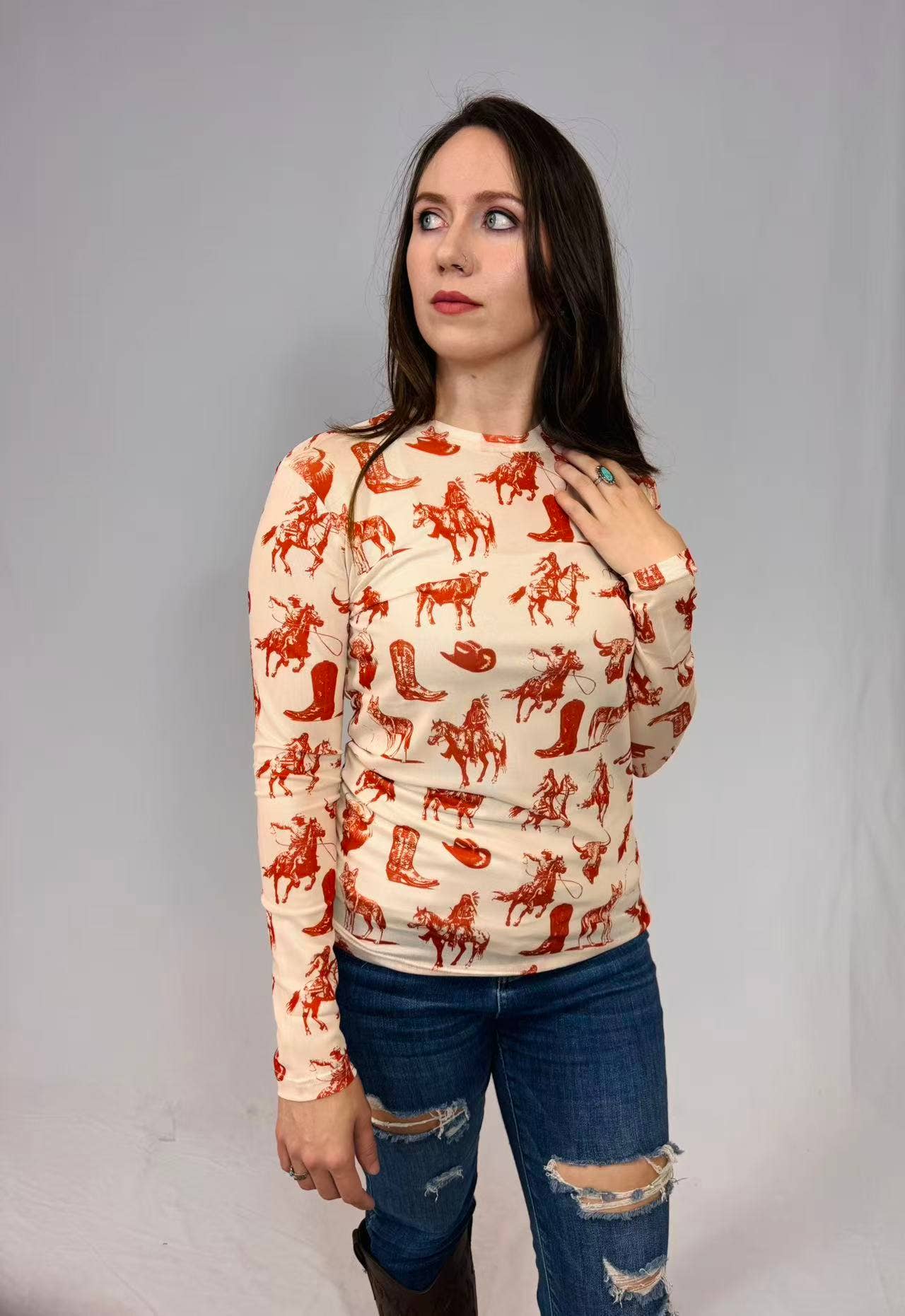 MK165 Cowboys & Indians LS Mesh Top