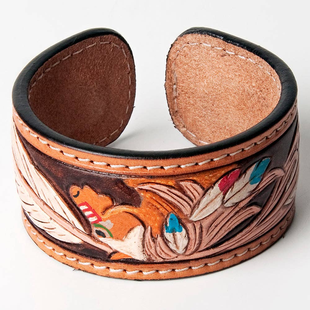 ADBRF154 Hand tooled carved Genuine Leather Bracelet women