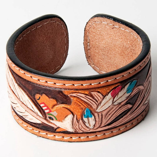 ADBRF154 Hand tooled carved Genuine Leather Bracelet women