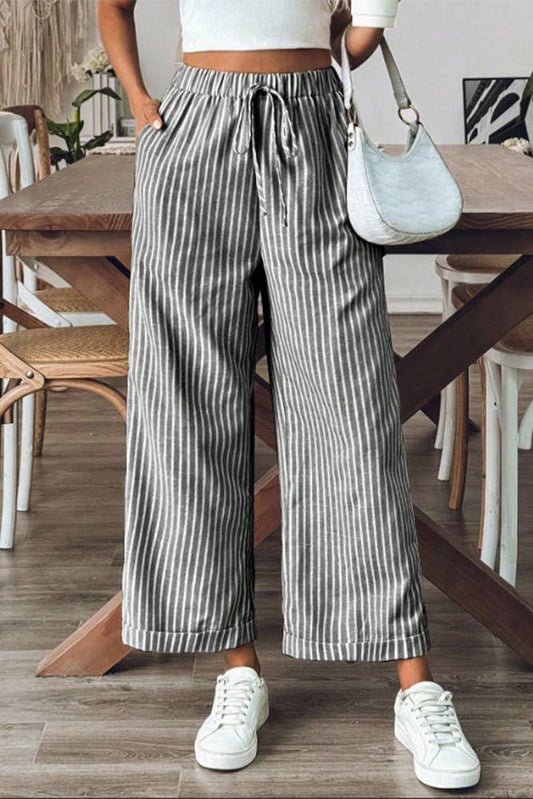 Stripes Wide Leg Cropped Pants ZK2163