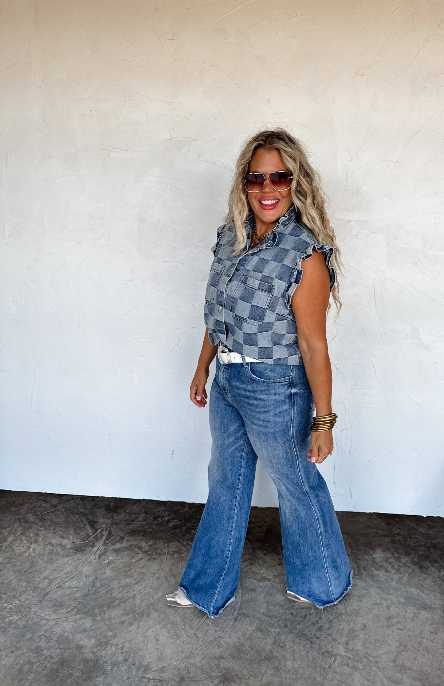 LAINEY CHECKER DENIM VEST