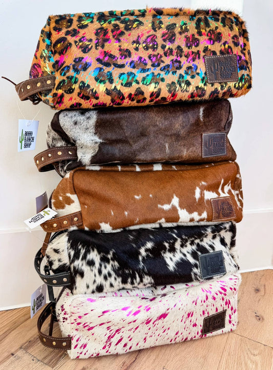 XL Cowhide Western Toiletry Hair Tools Bag Makeup Travel