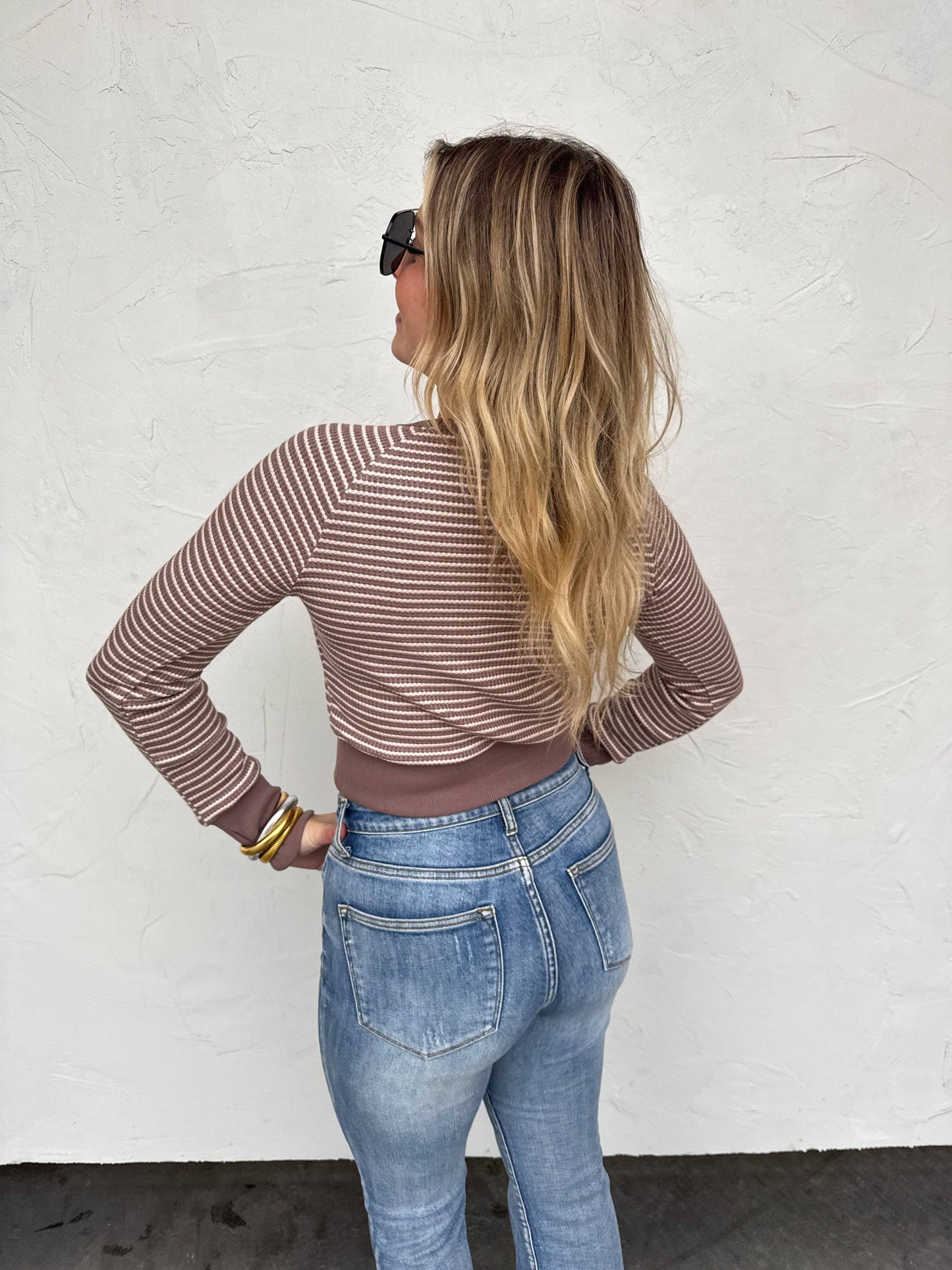 RAYNAA WAFFLE STRIPE TOP