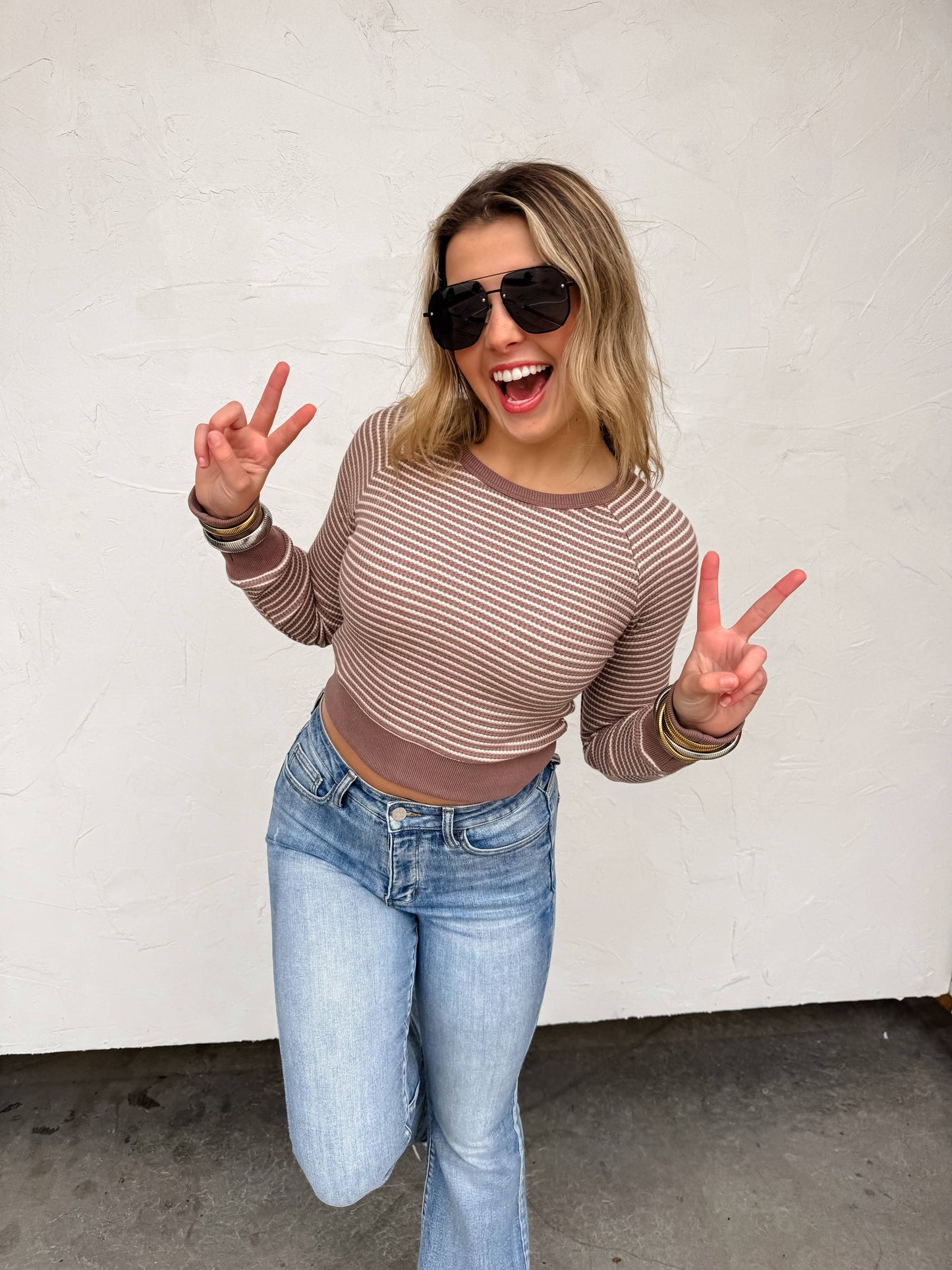 RAYNAA WAFFLE STRIPE TOP