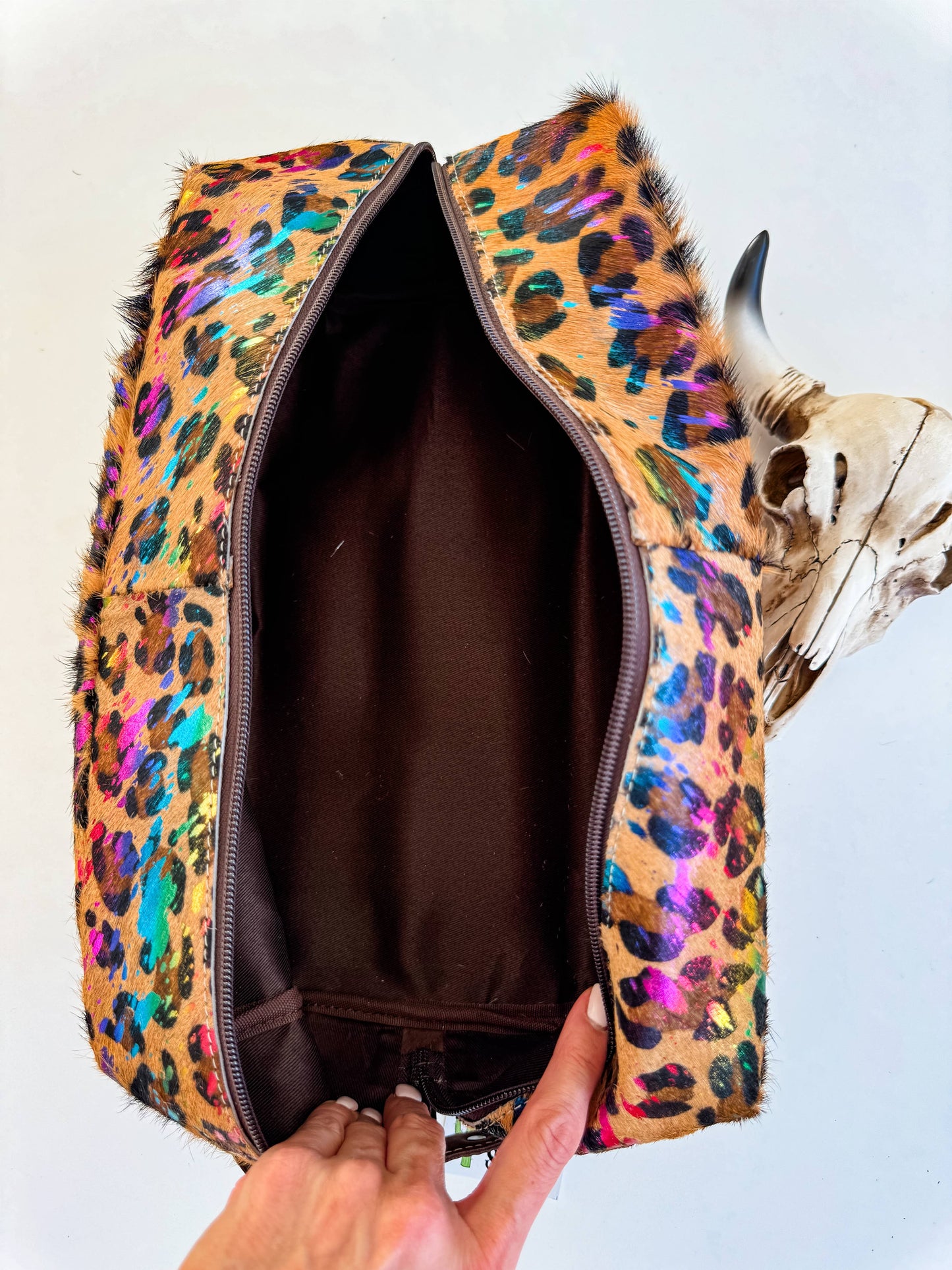 XL Cowhide Western Toiletry Hair Tools Bag Makeup Travel