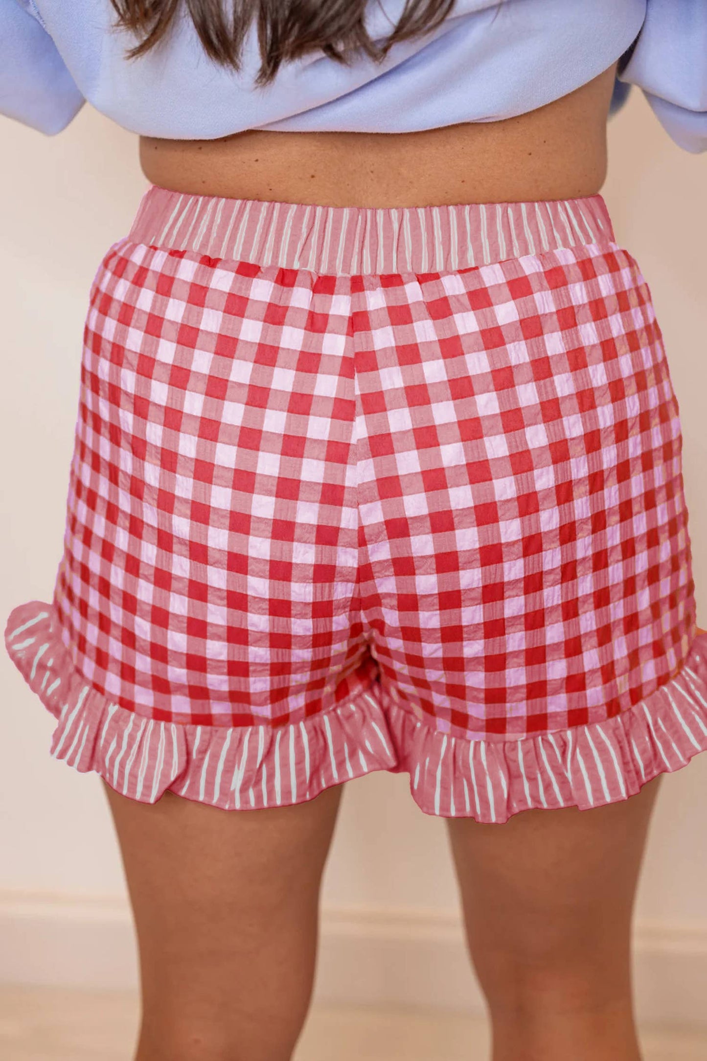 Plaid Checkered Gingham Print Ruffled Shorts