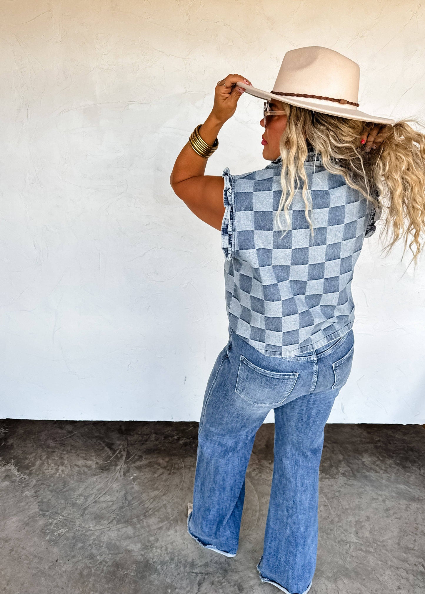 LAINEY CHECKER DENIM VEST