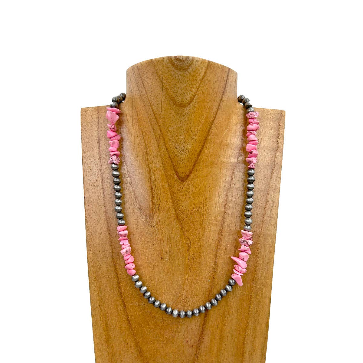 NKZ030524-37                      18 inches silver Navajo pearl with green turquoise nuggets beads Necklace