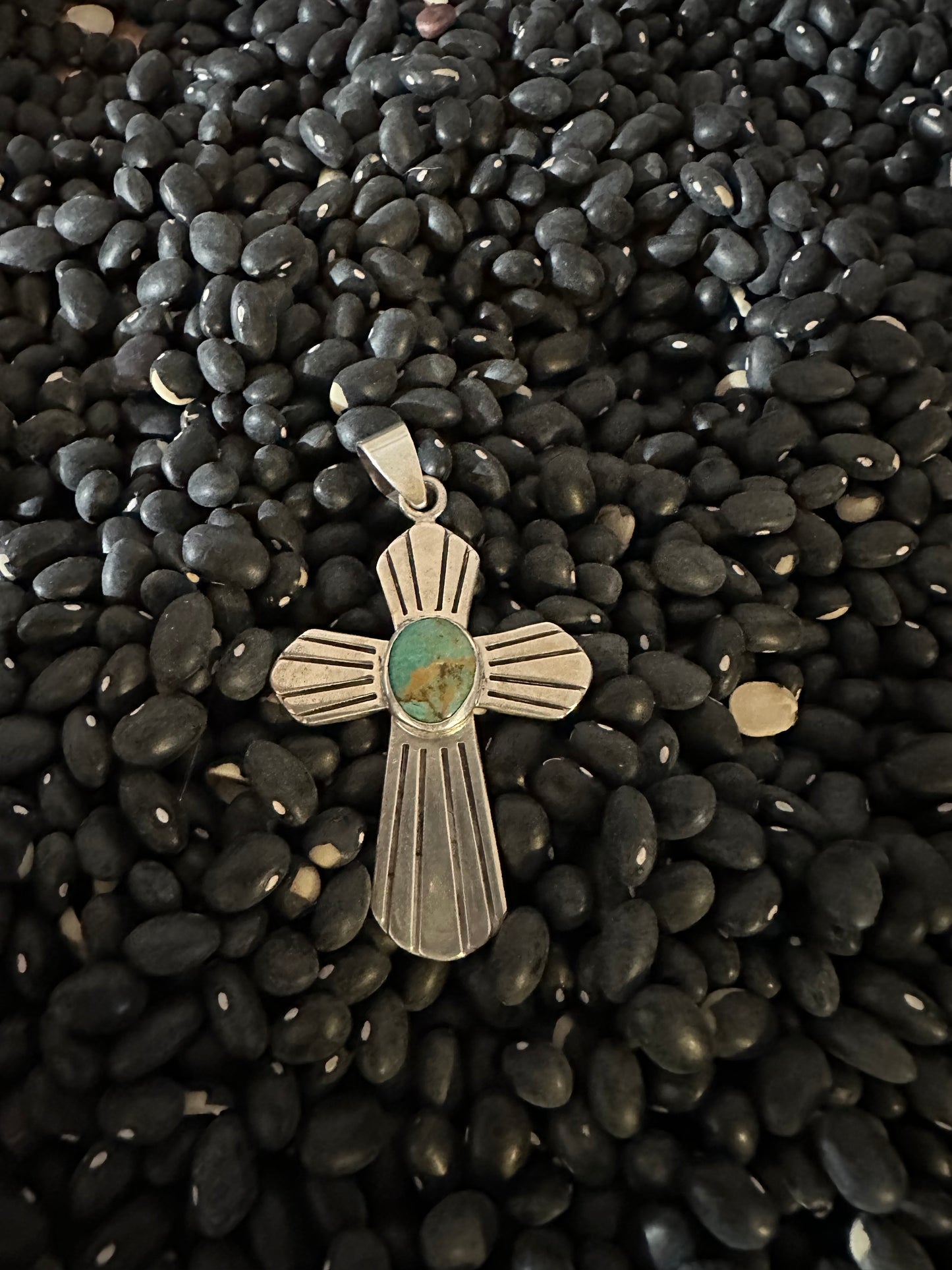 MWS Vintage .925 Mexico Sterling and Turquoise Cross Pendant