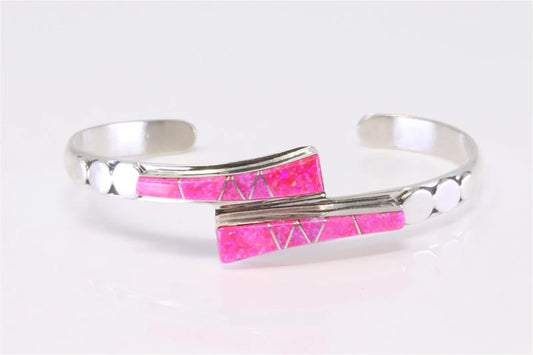 Billy Long Navajo Sterling Silver and Hot Pink Synthetic Opal Cuff Bracelet