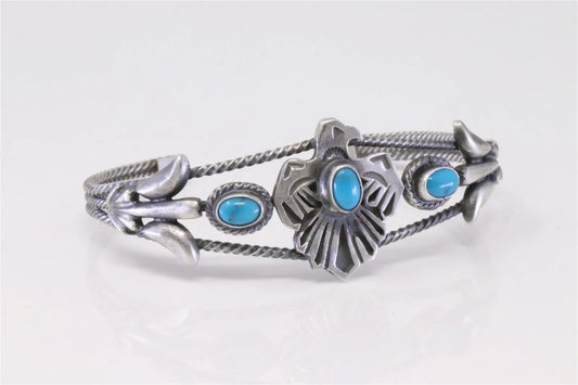 Bobby Platero Native America Navajo Handmade Sterling Silver Turquoise Bird Bracelet