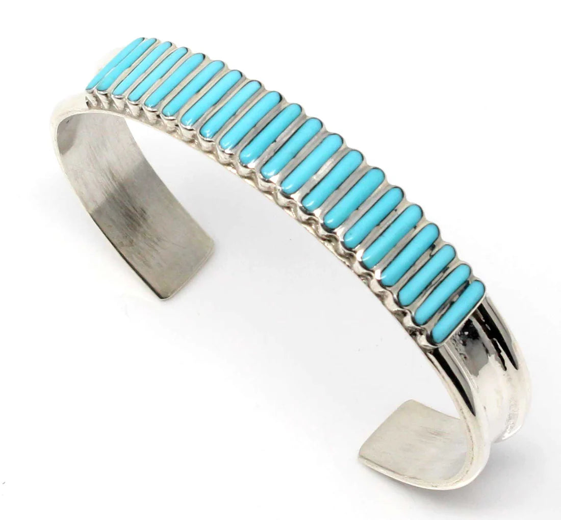 LS Native American Zuni Handmade Sterling Silver Turquoise Bracelet