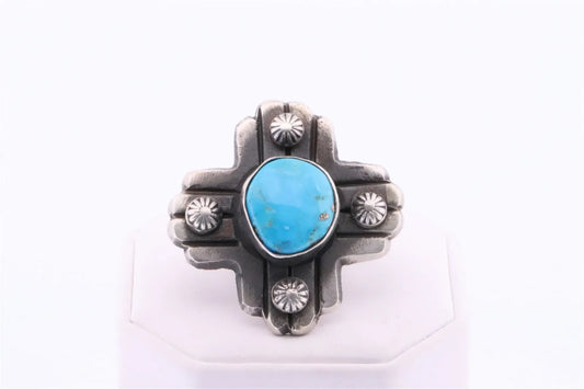 Chimney Butte Four Directions Navajo Sterling Silver Turquoise Ring