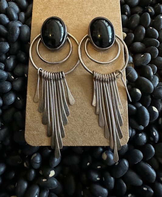 Nakai Native America Navajo Sterling Silver & Onyx Post Earrings